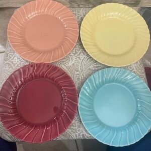 4 Franciscan Coronado Swirl salad plates multi colored Vintage MCM USA